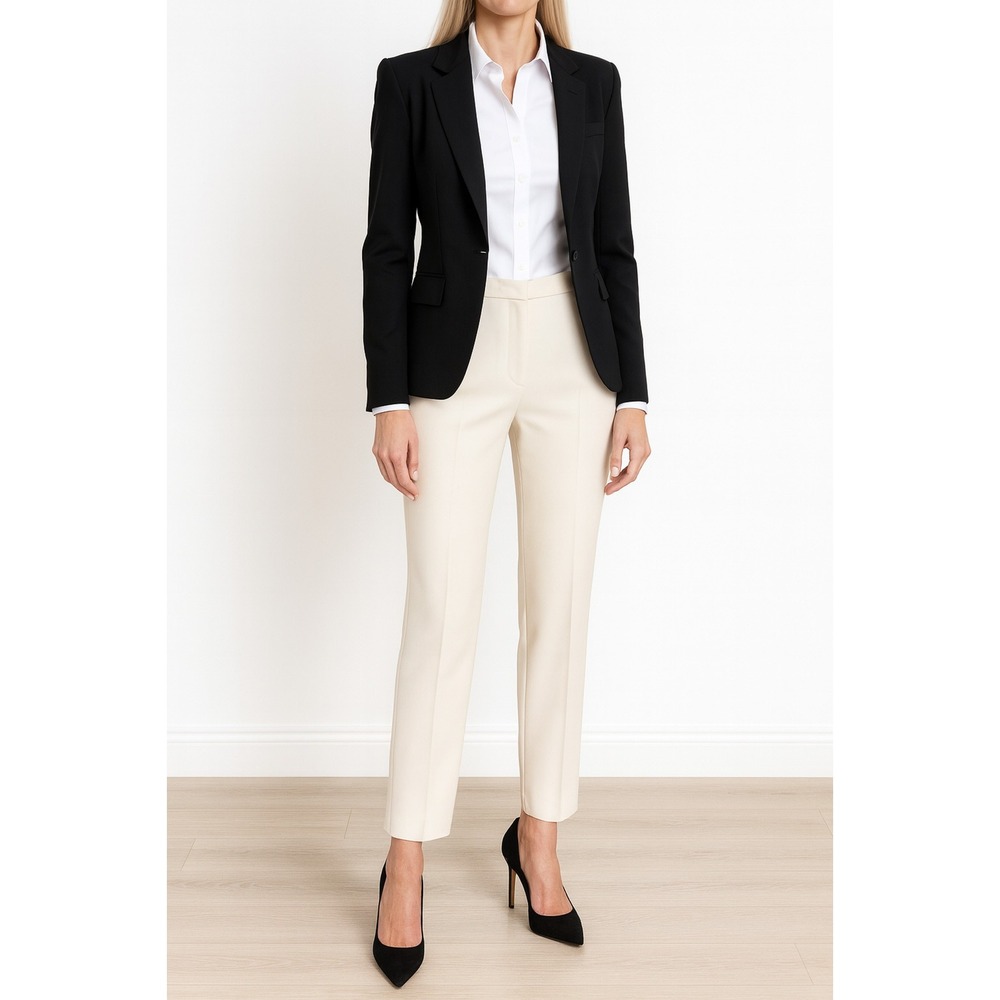 Marc Cain Classic Pleated Trouser N5 Size 12 Cream Straight Leg